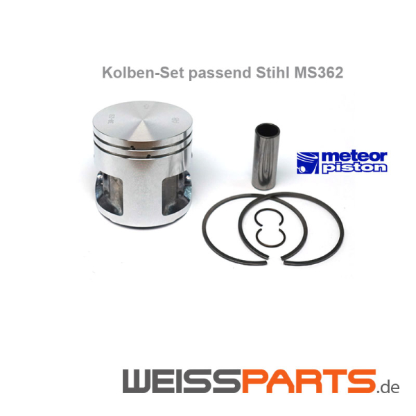 Kolben Set für Motorsäge STIHL MS311 MS362 inkl. Kolbenringe, Kolbenbolzen von METEOR PC2514AB ersetzt Stihl 1140 030 2002 11400302002 1140-030-2002; Montage, einbauen, ausbauen des Kolben gemäß Explosionszeichnung und Handbuch; vor Wechsel Kolben, Kolbenringe und Zylinder auf Beschädigung prüfen; STIHL MS311 MS362 Kolben und weitere Ersatzteile von WEISSPARTS